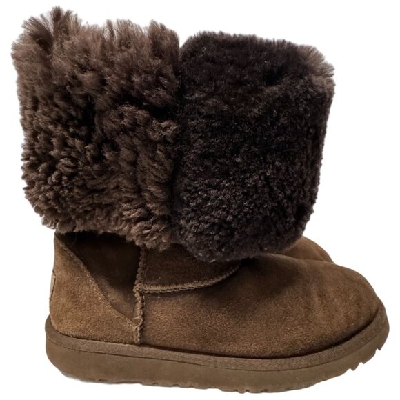 UGG Classic Tall Boot Youth 4 Dark Brown Suede Sheepskin Shearling Lined PullOn - Picture 2 of 16